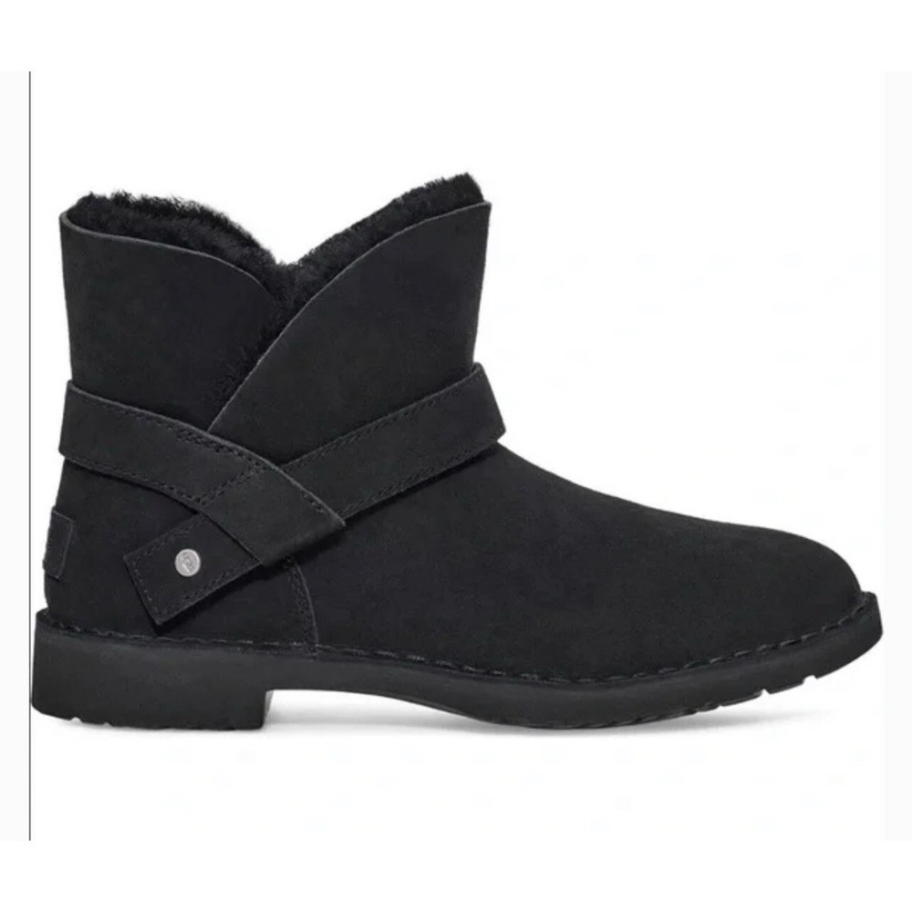 Ugg Sz 7.5 Zariyah Ankle Boots Shearling UggPlush Water Repellent Black Women's